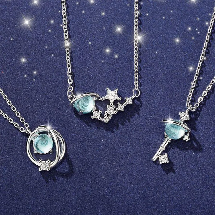

Blue Crystal Pendant Necklace SP Sweet New Style Natural for Girl Jewelry Handmade Jewelry Rose Gold Plated Chains Link Chain