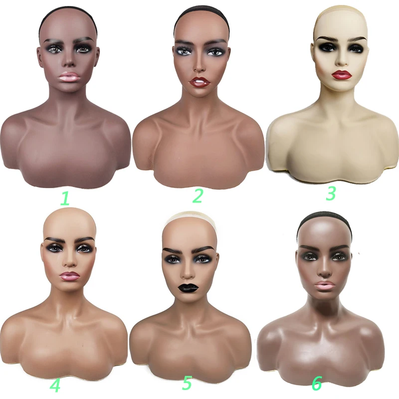 
Female Mannequin Head with Shoulders for Wig Display Half Body Double Shoulder PVC Training Mannequin Heads 6 Colors Available 