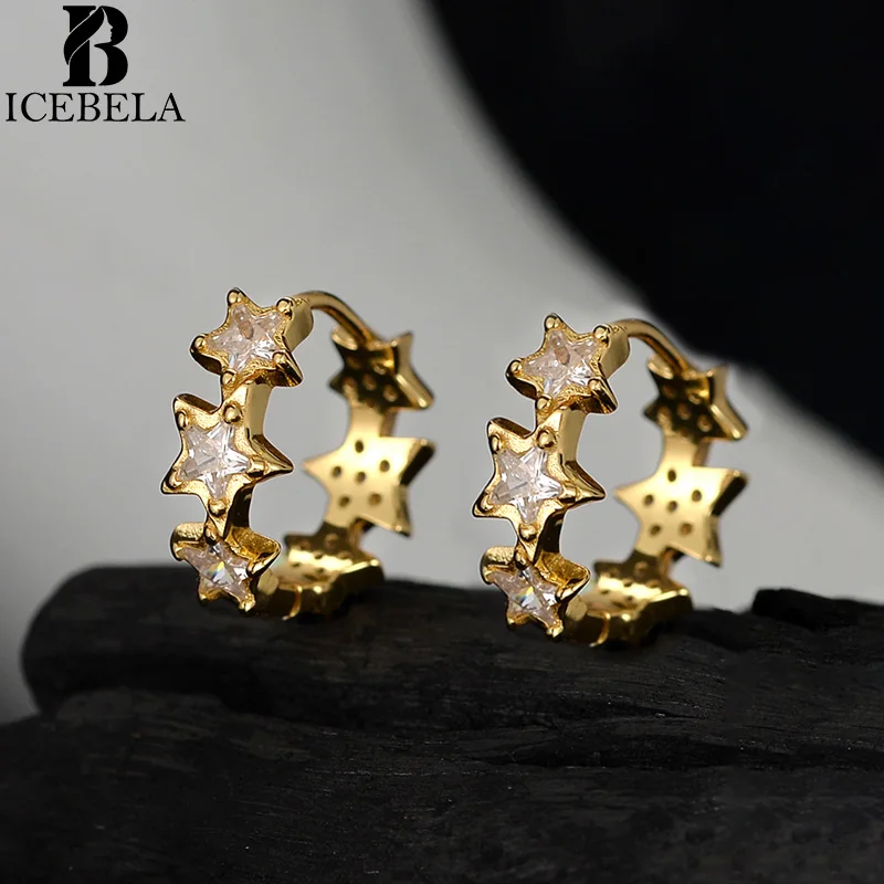 

Icebela Jewelry Hot Sale Trendy Hoop star clip on earring charm zircon womens 925 sterling silver earrings for girls