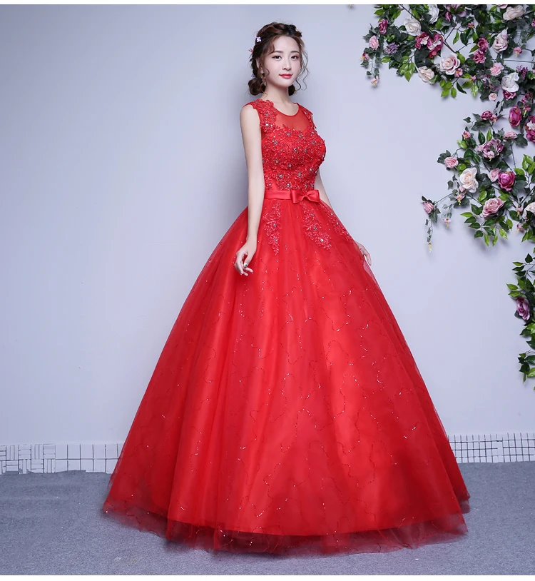 

New Custom Size Round Neck Elegant Simple Big Size Red Wedding Dress 2019 Ball Gown