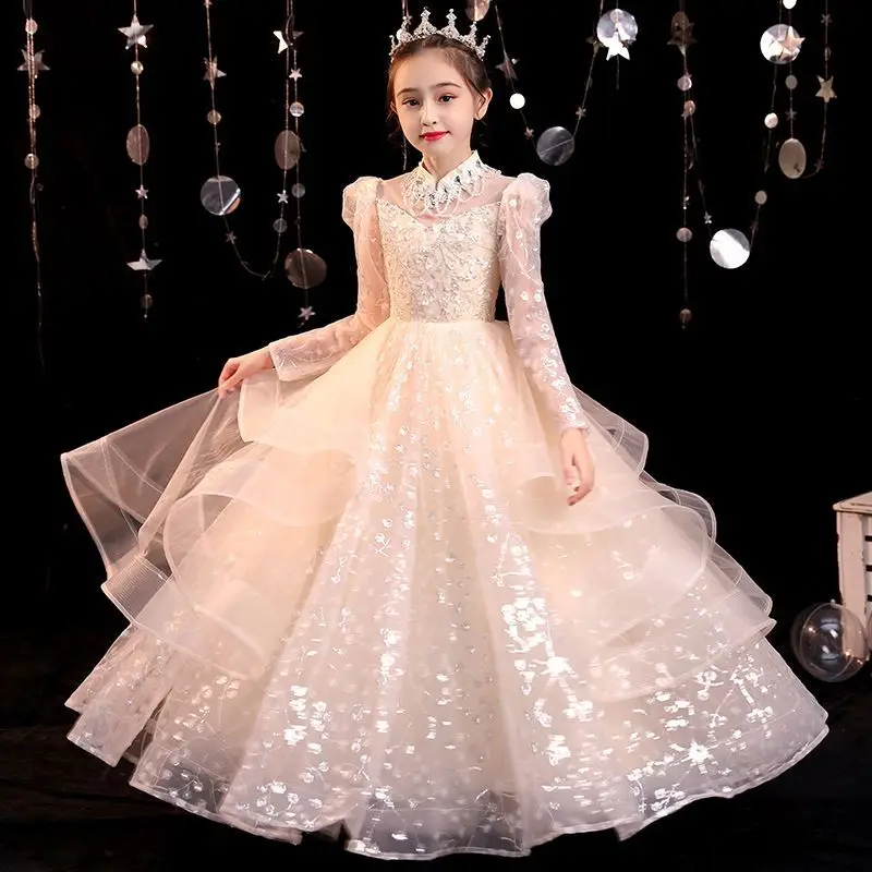 

Girls Sequined Evening Dress Host Performance Party Dresses Flower Girl Dresses Wedding Kids Girls Clothes, Mix