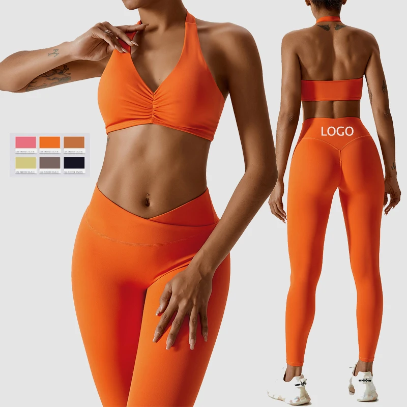 

ropa deportiva vetements de sport femme sports Halter V-neck bra High waist v-cut leggings pants 2 pcs yoga sets fitness