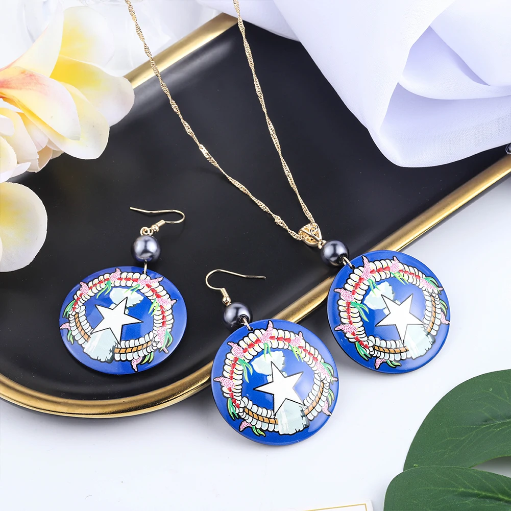 

SophiaXuan new samoan Fashion Blue Aegis Necklace Acetate Acrylic Earrings Wholesale Hawaiian Jewelry Set