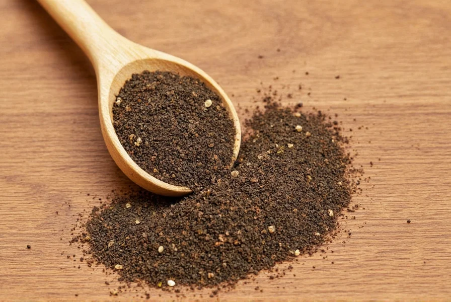 Coarse ground black pepper in a wooden bowl