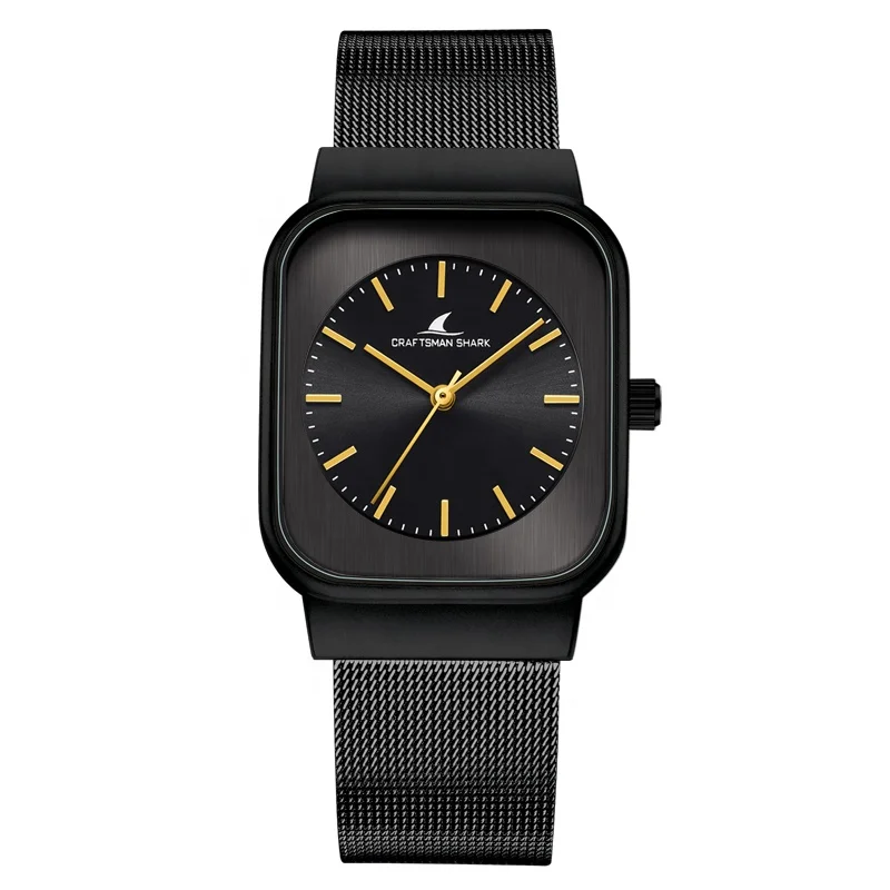 

New Style Leisure Luxury Business Gold Black Quartz Minimalist Square Clock Watch, 4 colors
