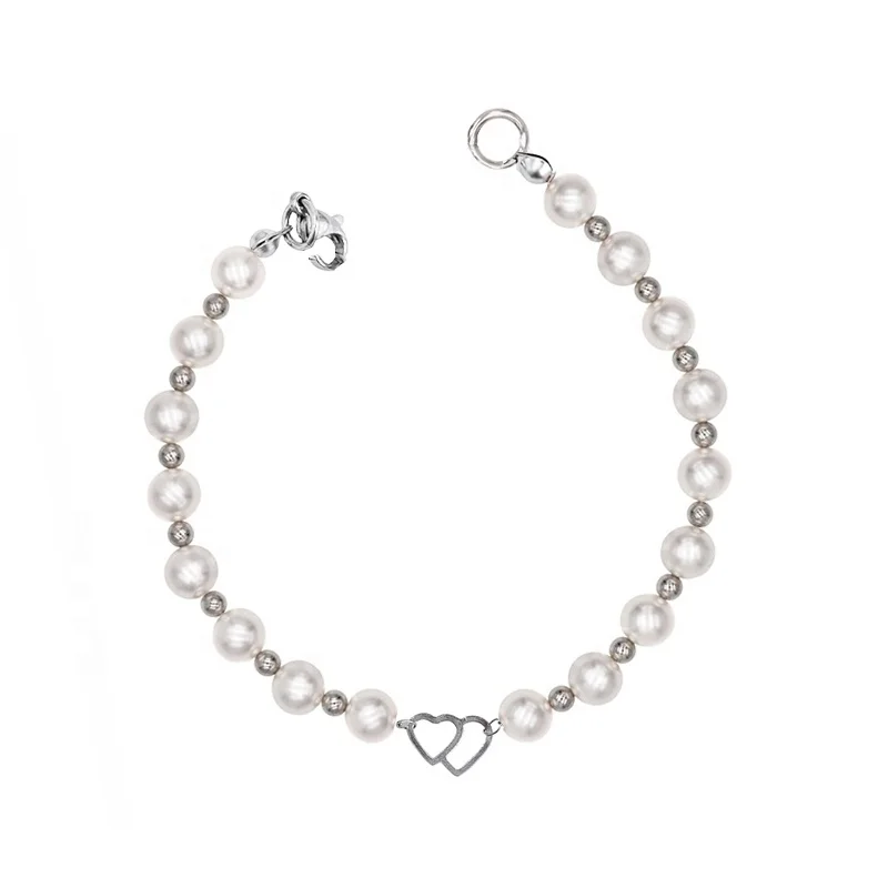 

Pearl Heart Design Love Romantic Jewelry Wrist Anklet Bracelets Bangles Stainless Steel Charms