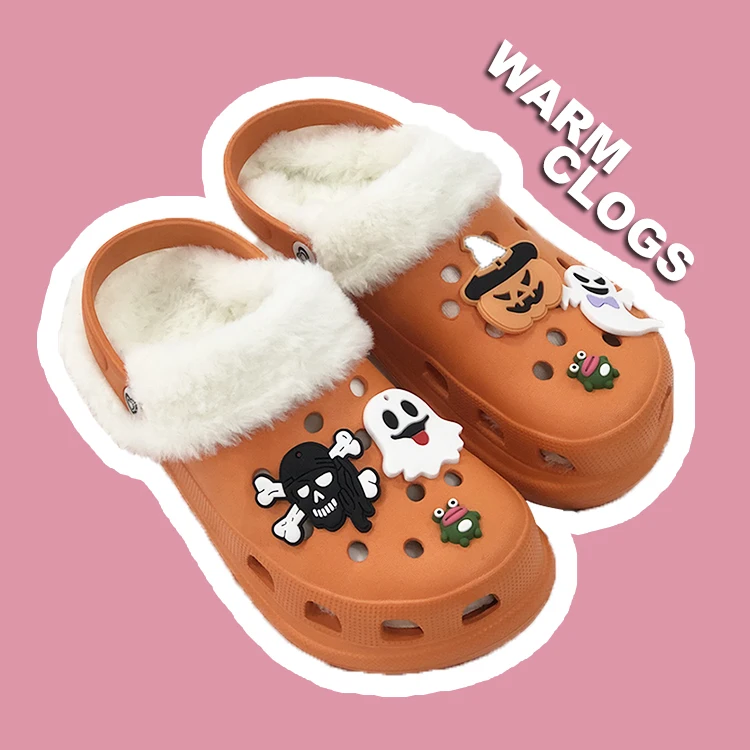

2022 Halloween Winter Warm Platform Eva Nurse Ladies Sandals Slippers Garden Clogs Shoes Women's Fur Plush Halloween Clogs, Customized color