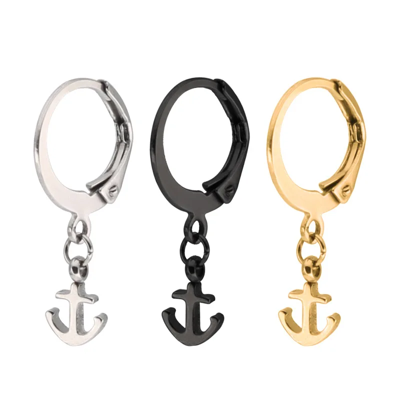 

HONGTONG Factory Outlet Amazon Hot Sale High Quality Stainless Steel French Buckle Anchor Pendant Hypoallergenic Earrings, Picture