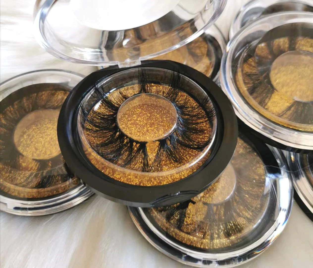 

RTS eyelashes plastic round packing box gold various colors