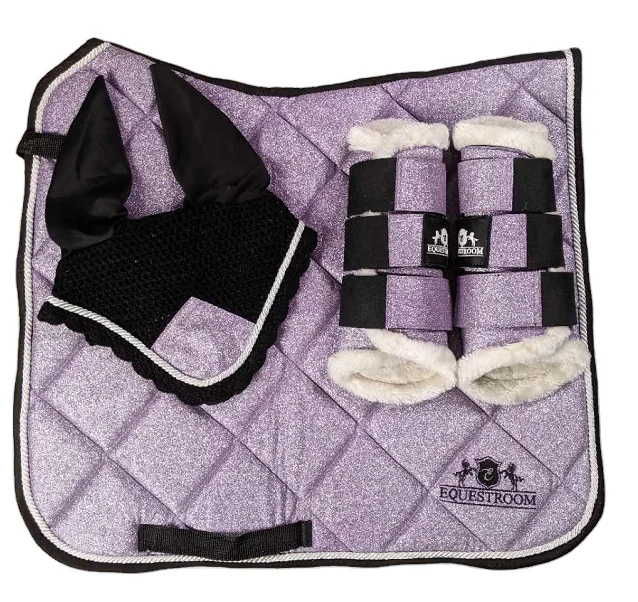 

equestrian showman saddle pads and fly veils, White/brown/purple/lake blue/light blue