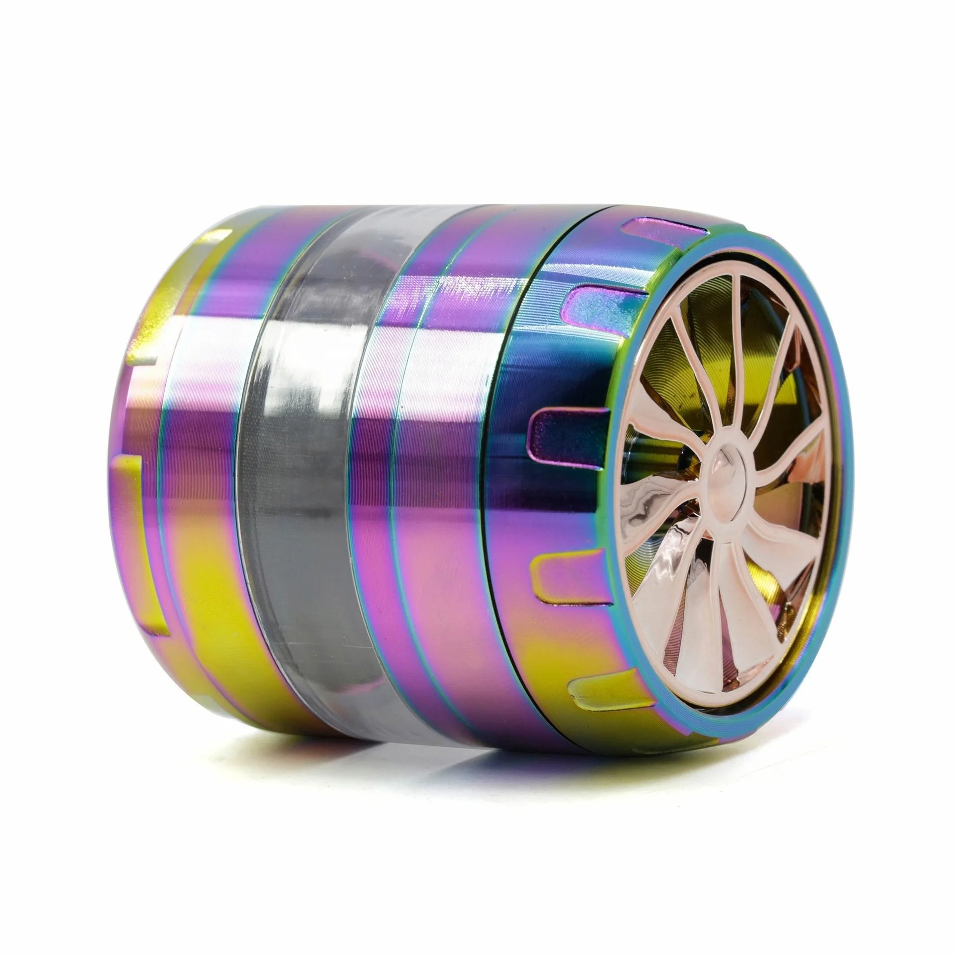 

Colorful 4 Part Dry Herb Grinder Diameter  Zinc Alloy Turbo Cover Transparent Side Grinder, Picture