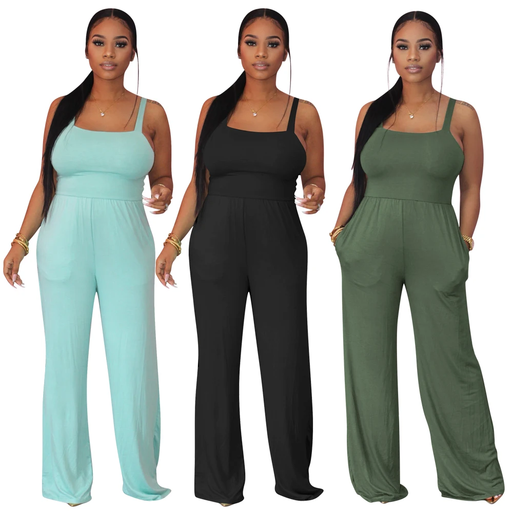 

CL-351 comfortable summer casual solid color plus size jumpsuit bodysuits polyester women one piece jumpsuits, Picture color