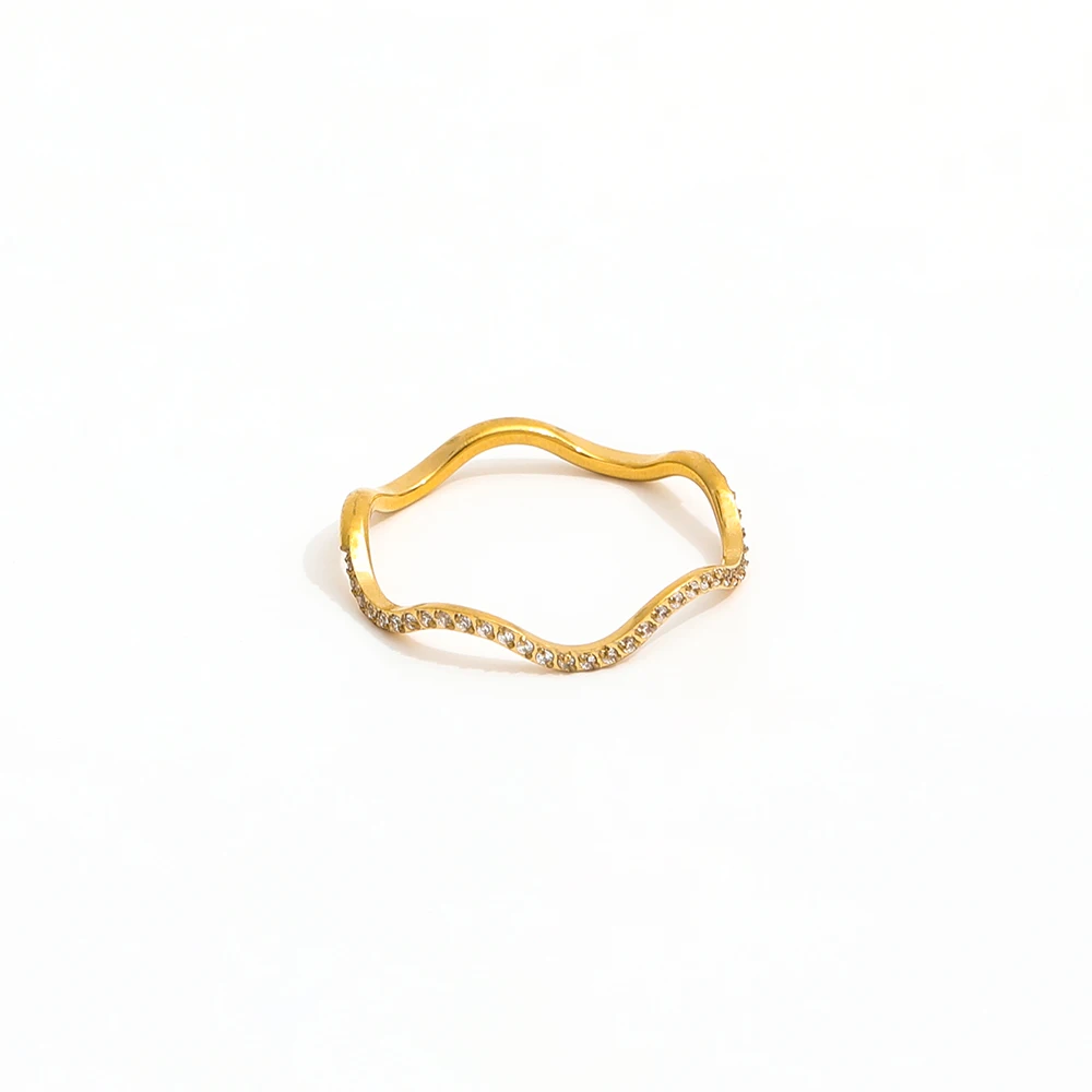 

Joolim High End 18K Gold Plated Dainty Waved Zirconia Half Pave Rings for Women Finger Ring New