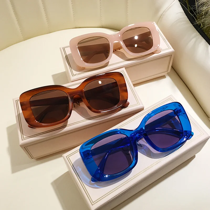 

Nude Color Chunky Square Oversized Sunglasses Women 2021 Brand Design High Quality Thick Frame Retro Sun Glasses Shades