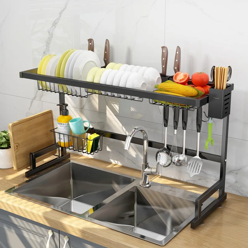 

Home Kitchen Sink Multipurpose 2 Tier Stand Stainless Steel 304 Metal Dish Drainer Dishes Drying Rack Storage Holders Rack