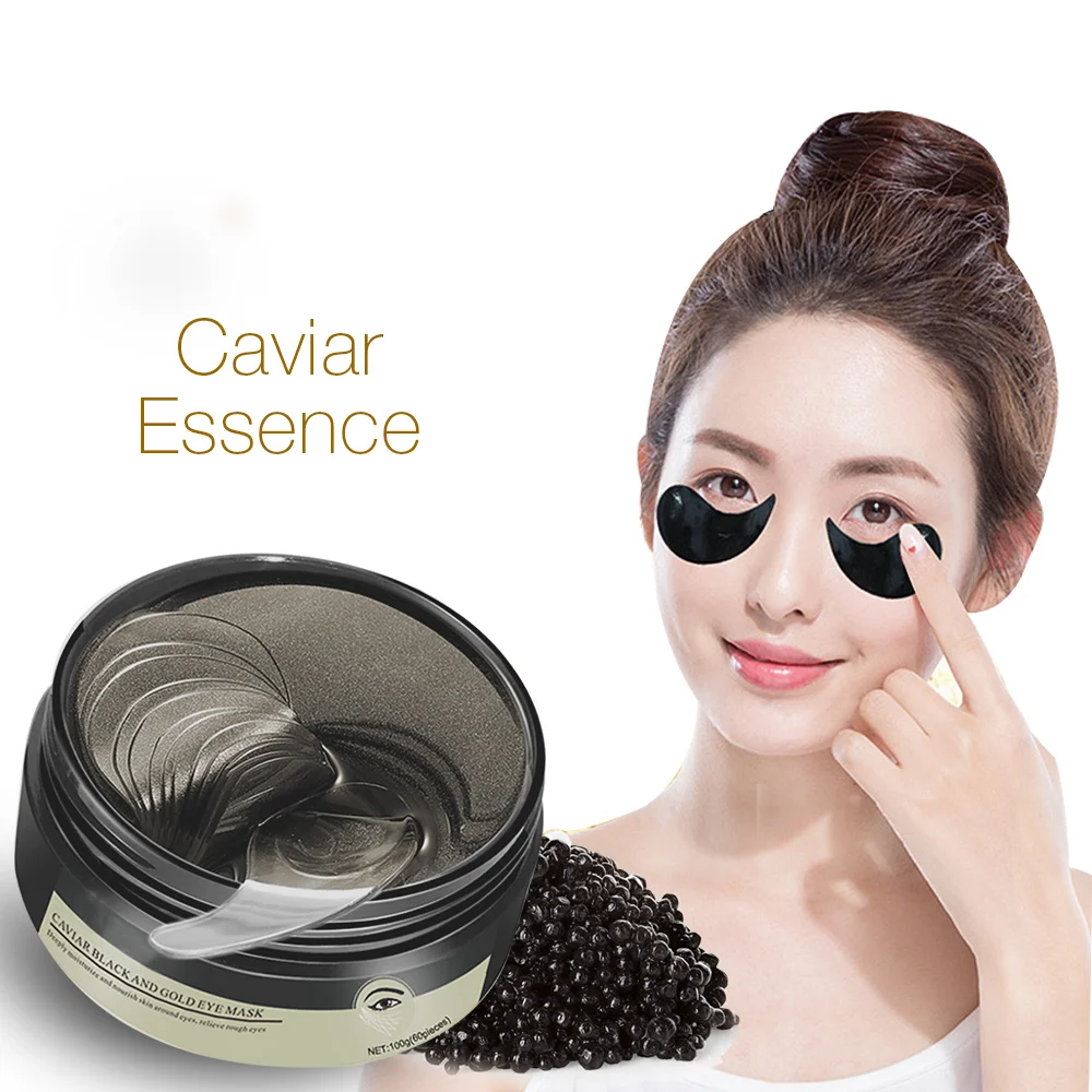 

Private Label 60 Sheet Set Under Sleep Eye Mask Dark Circle Removal Caviar Cream Care Eye Patch Anti Aging Wrinkle Eyepatches, Black