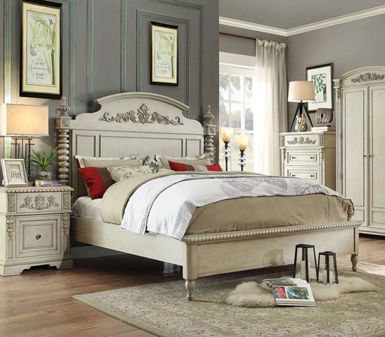 Bedroom set solid wood home furniture new double bed designs model King size bed solid wood beds