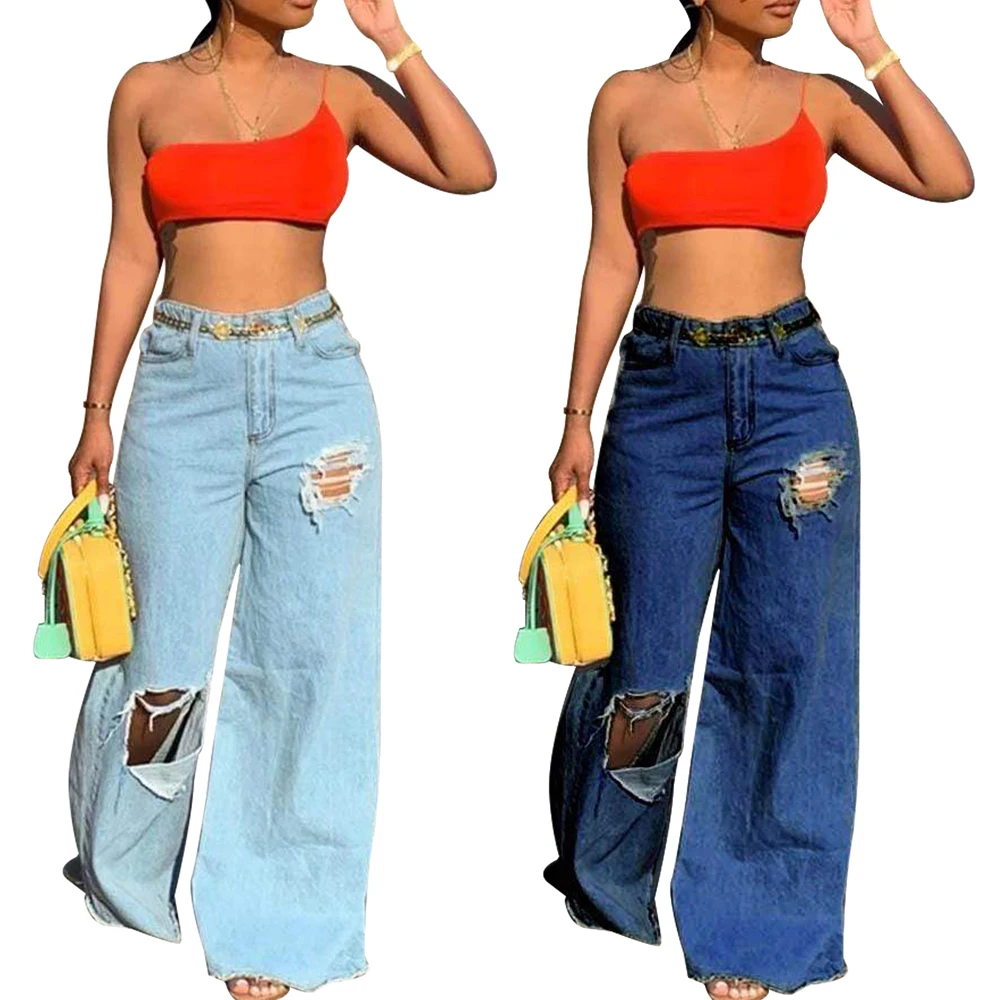 

SFY060 Summer baggy jeans casual ripped jeans women, Two