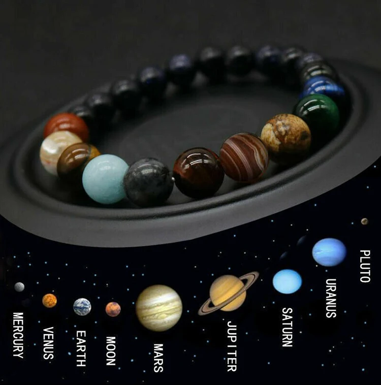 

Hot sale natural blue sandstone eight planets bracelet wholesale universe galaxy solar system planetary bracelet, Silver,gold or custom
