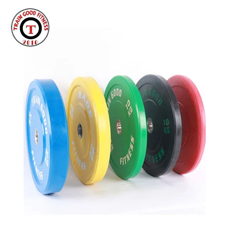 Rizhao high quality fitness gym equipment weight lifting calibrated barbell bumper plate rubber weight plate for gym