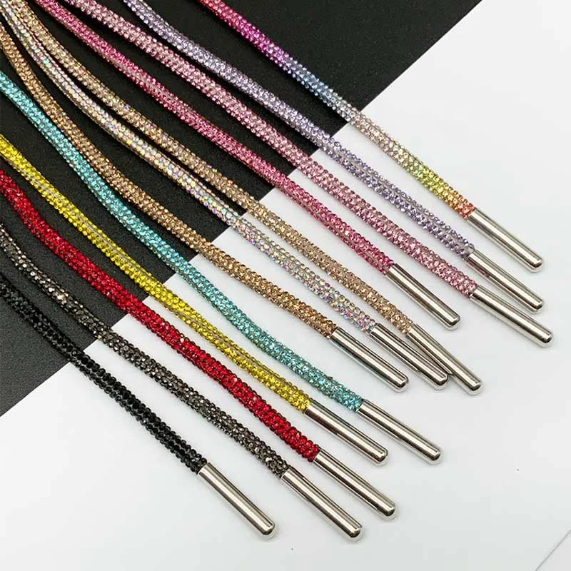 

Custom Aglet Tips Crystal Shoe Lace Rhinestone String / Hoodie drawstring / Crystal cord- 3MM- 42 inches long, As the picture