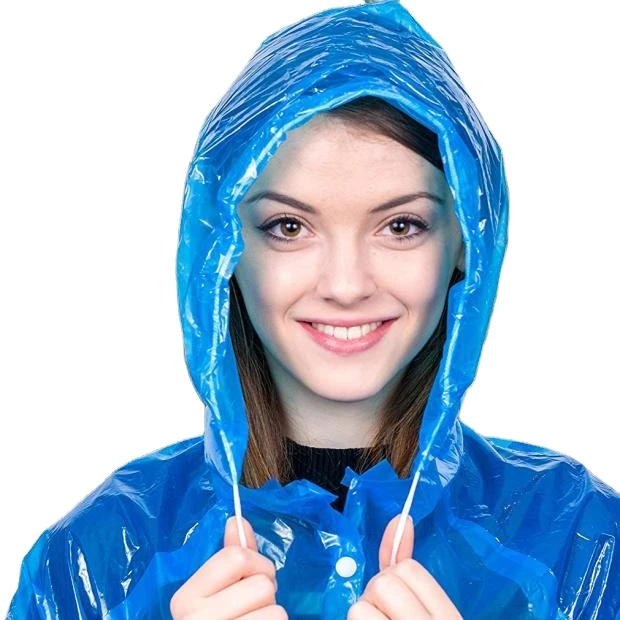 

LDPE disposable emergency sleeves & hood long raincoat, Custom pantone color