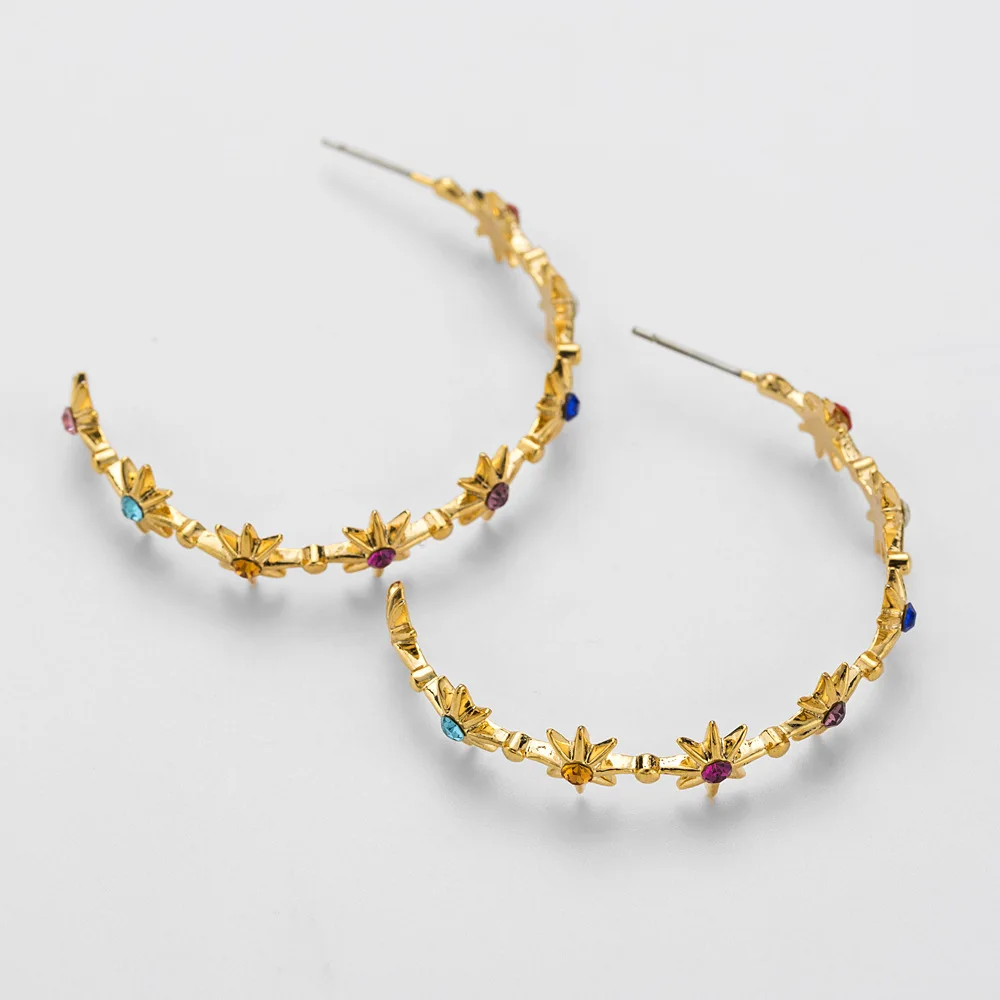 

European ZA exaggerated big hoop star earrings fashion crystal rhinestone crystal diamond star half circle hoop earrings, Picture