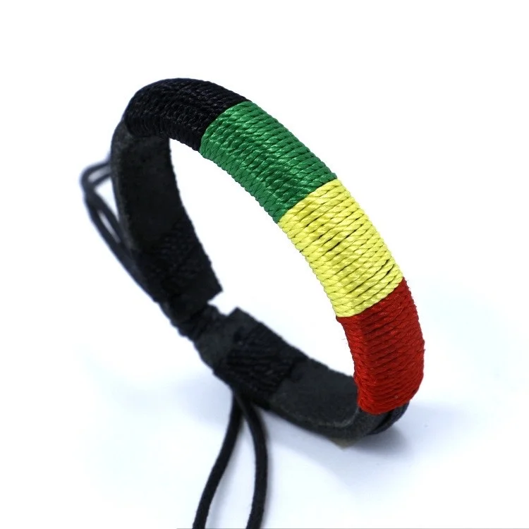 

Jamaica reggae leather four color nylon braided bracelet