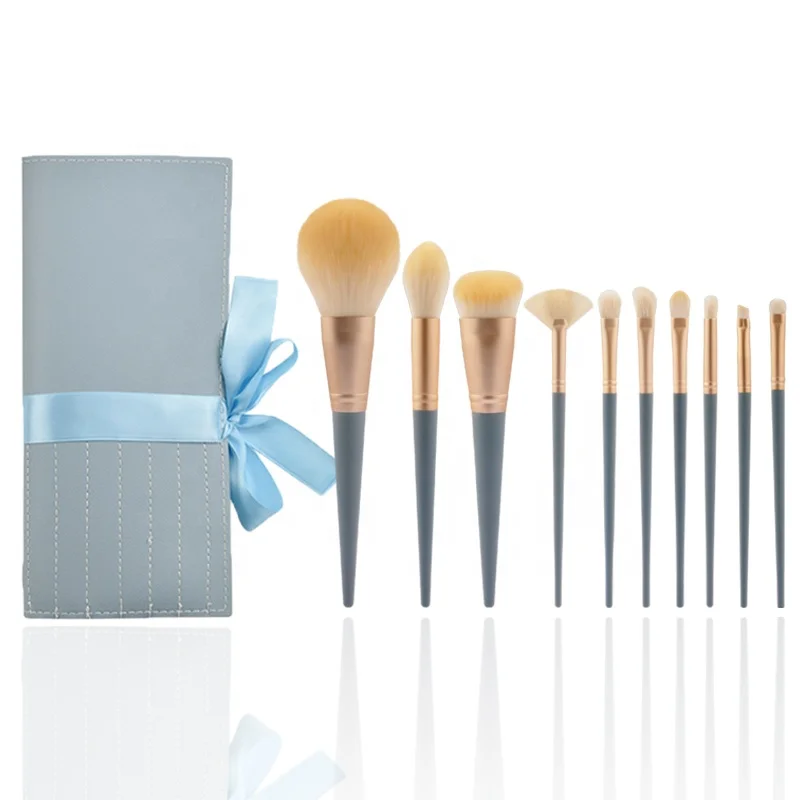 

2021 New 10Pcs Blue Soft hair Powder Foundation Blusher Cosmetics brush brochas de maquillaje blue Makeup Brush set, Customized color