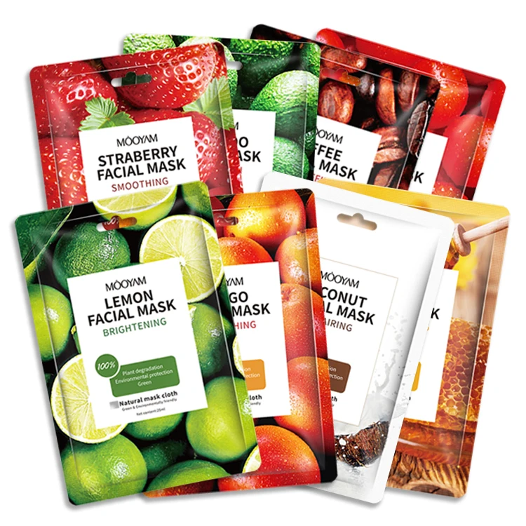 

Face Skin Care Plant Tomato Avocado Lemon Fruit Extract Coconut Facial Mask Korean Mask Sheet Oil Control Face Beauty Mask, White color