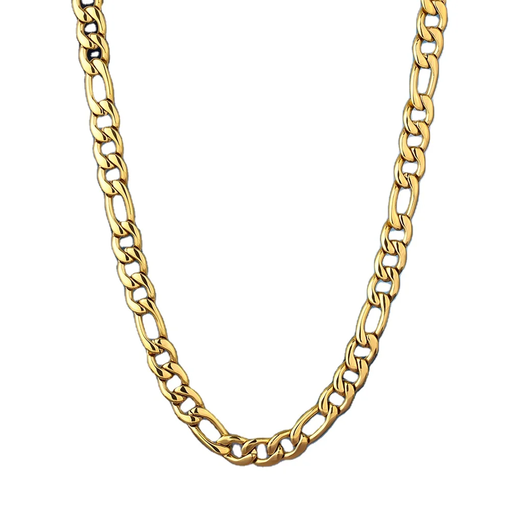 

Drop Shipping 7mm 18-24inch Sliver 18K Gold Plated Stainless Steel Miami Figaro chain Necklace