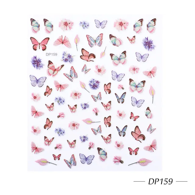 

3D butterfly nail art sticker adhesive sliders colorful blue flowers nail transfer decals foils wraps decorations