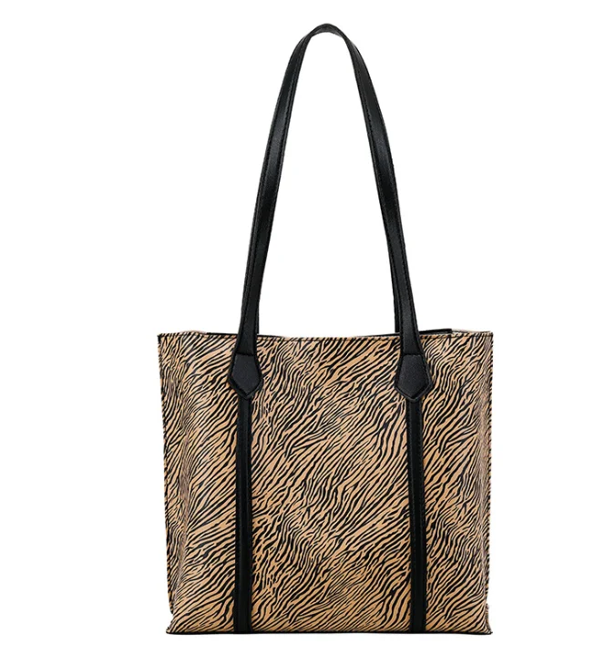 

PU leather printed stripe shopping bag large capacity handbag, Pink, gray, yellow, blue, red
