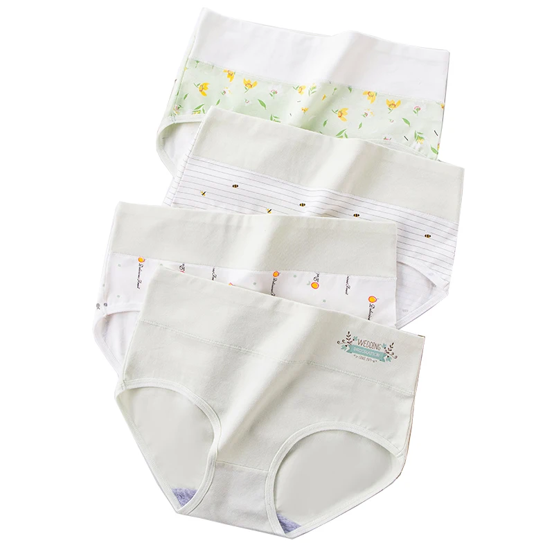 

High Waist Slimming Women's Panties Breathable 100% Cotton Underwear Fashion Print Girls Seamless Briefs Female Lingerie M-2XL