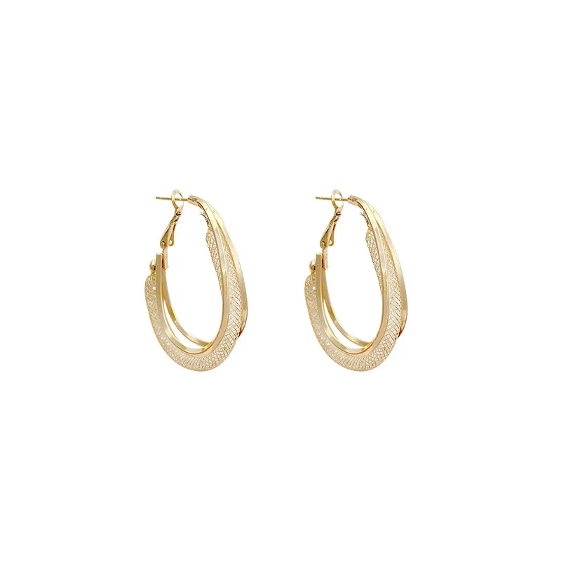 

Metal Double Layer Circle Hoop Earrings Fashion Trend Personality Earring Silver Color Simple Party For Women Jewelry Gifts