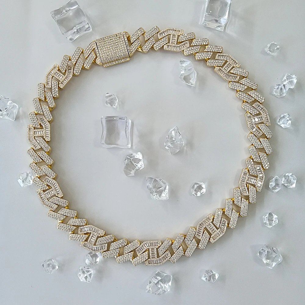 

16mm Jewelry Bracelet Necklace Hip Hop iced out CZ Cuban Chain Link Diamond Jewelry OEM