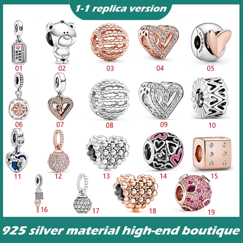 

925 Sterling Silver Valentine's Day Series Rose Gold Love Heart Beads Suitable for Original Bracelet DIY Charm Fit Pandoraer
