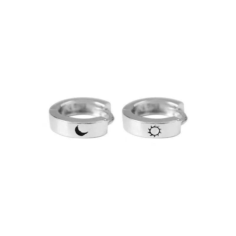 

Jachon sterling silver Mini Hoop Earrings Personality Asymmetric Sun Moon Design Huggie Earrings For Men Women
