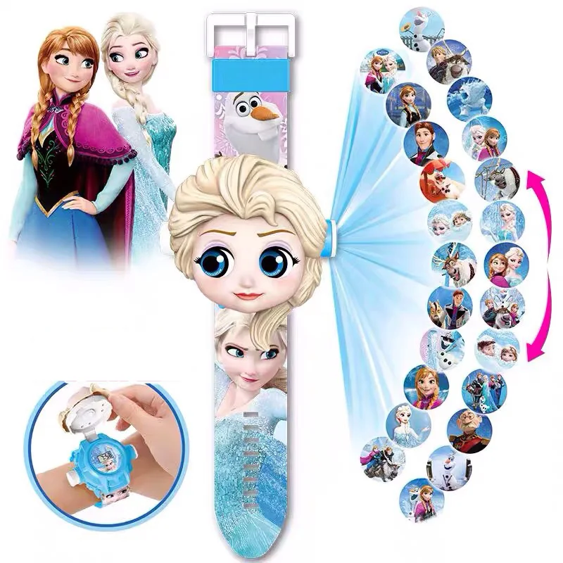 

3D Projection watch Princess Children Watches Kids Cartoon Pattern Boys Watch Elsa Girls Digital Wristwatches for boys Christmas