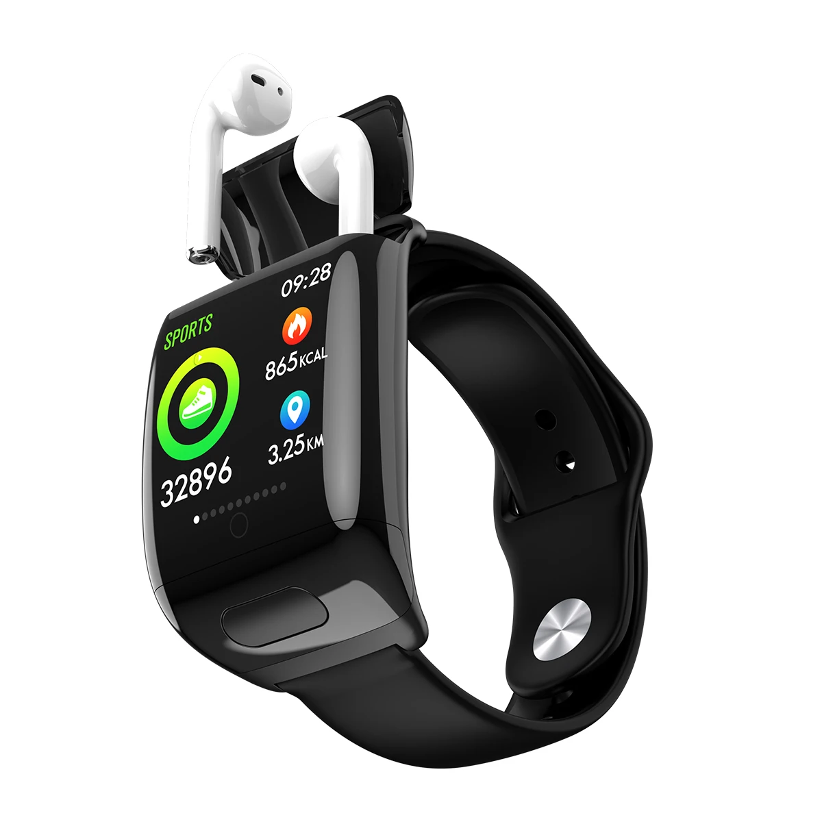 

Top Quality 2 in 1 Smart Watch With Earphones Headset TWS Smartwatch Wireless BT 5.0 Sport Android Smart Bracelet, Black white