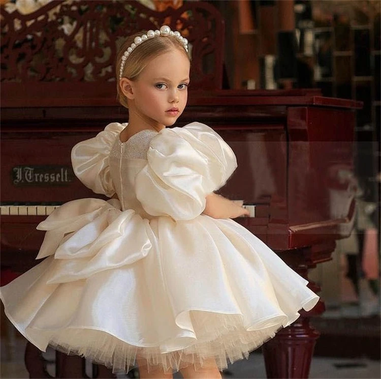 

New High-end Custom Kids foreign fluffy Satin Teenage Toddler clothing Birthday Party Flower Girl Dresses