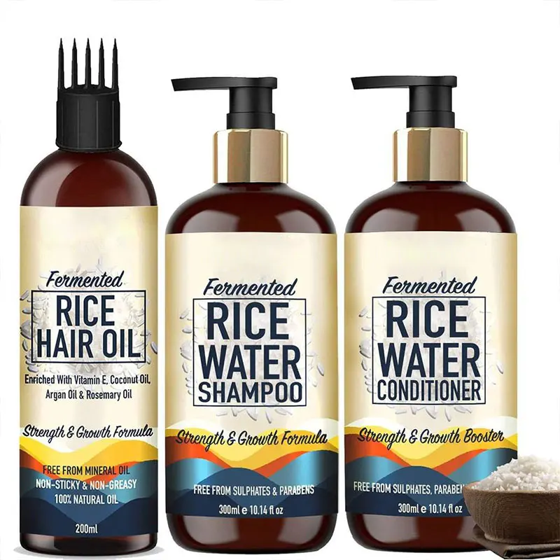 

Fermented Rice Water Shampoo and rice water conditioner Private Label Organic Strength & Growth Hair Treatment Hair Care