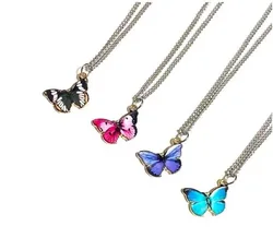 European Hotsale Stainless Steel Butterfly Pendant Necklace Colorful Oil Dripping Butterfly Necklace For Girls