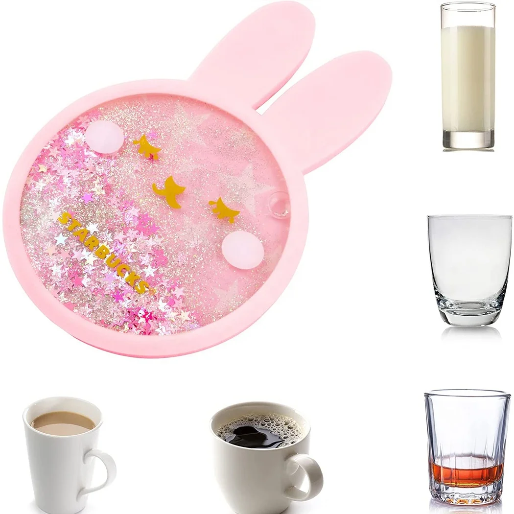 

New Cute Coasters Rabbit Flower Quicksand Coasters Heat Resistant Silicone Coffee Coasters, All pantone color