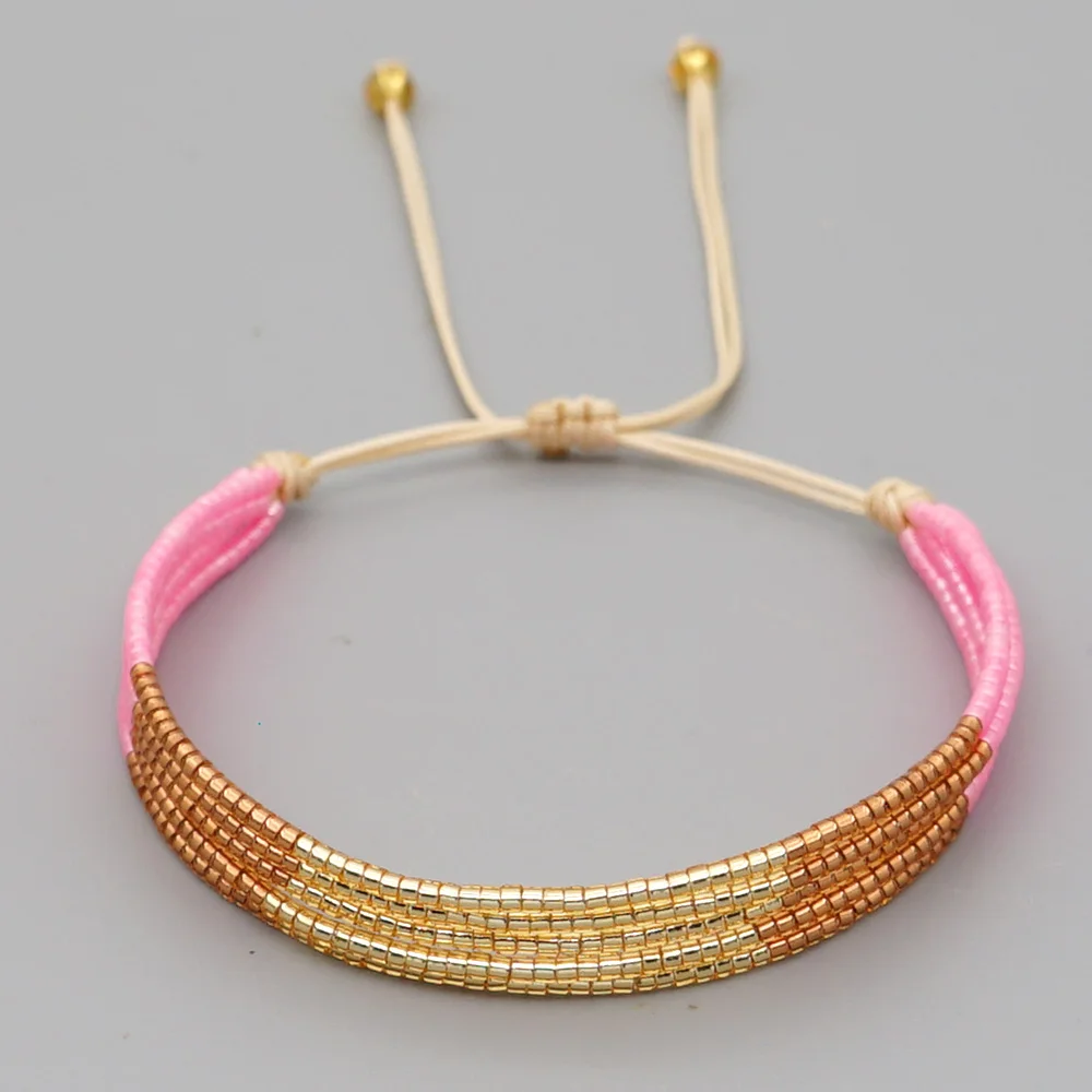 

Go2BoHo Multilayered Miyuki Seed Bead Luxury Bracelet Fashion Jewelry Pink Rose Gold Multi Strand Tricolor Bracelets for Women