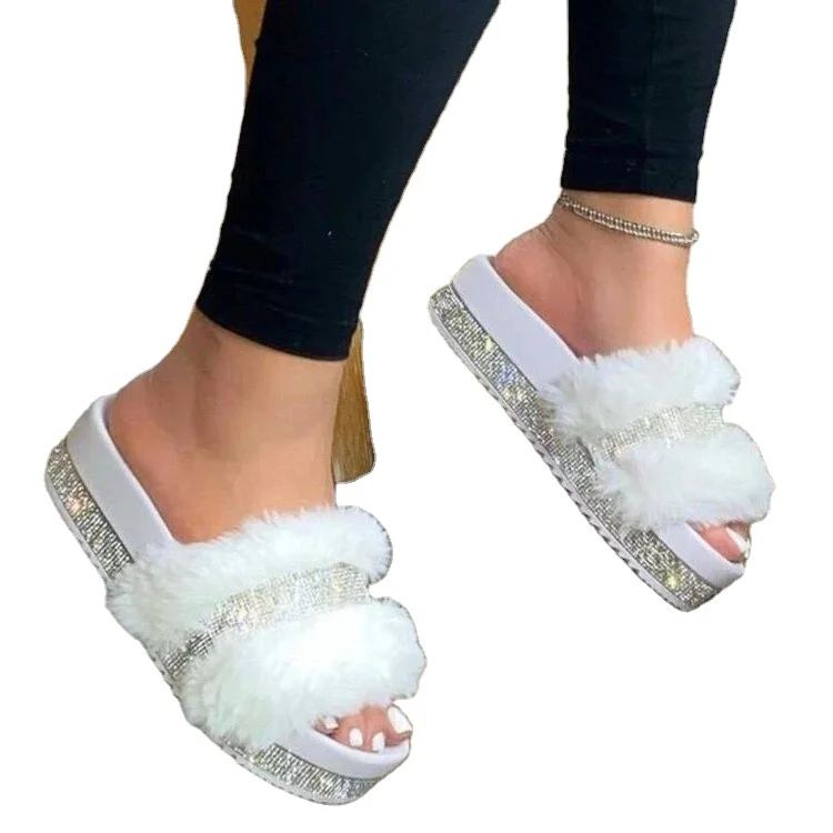 

Hot style fluffy slides new chunky plover sandals for women in autumn, Colors
