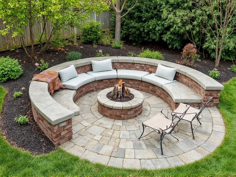 Compact fire pit area with built-in seating for small yards