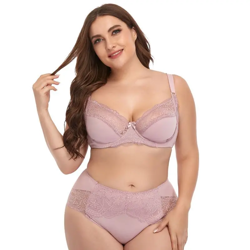 

2021 Hot Sale Lace big size bra sets Underwire underwear women plus size bra set