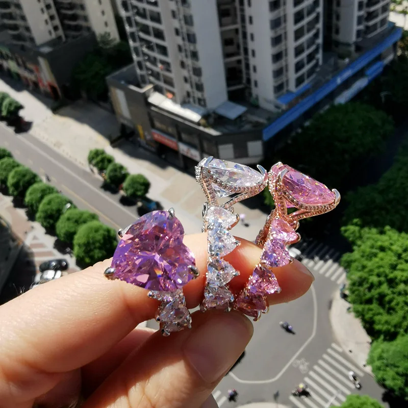 

fashion women jewelry big heart cz crystal stone diamond gold silver ring