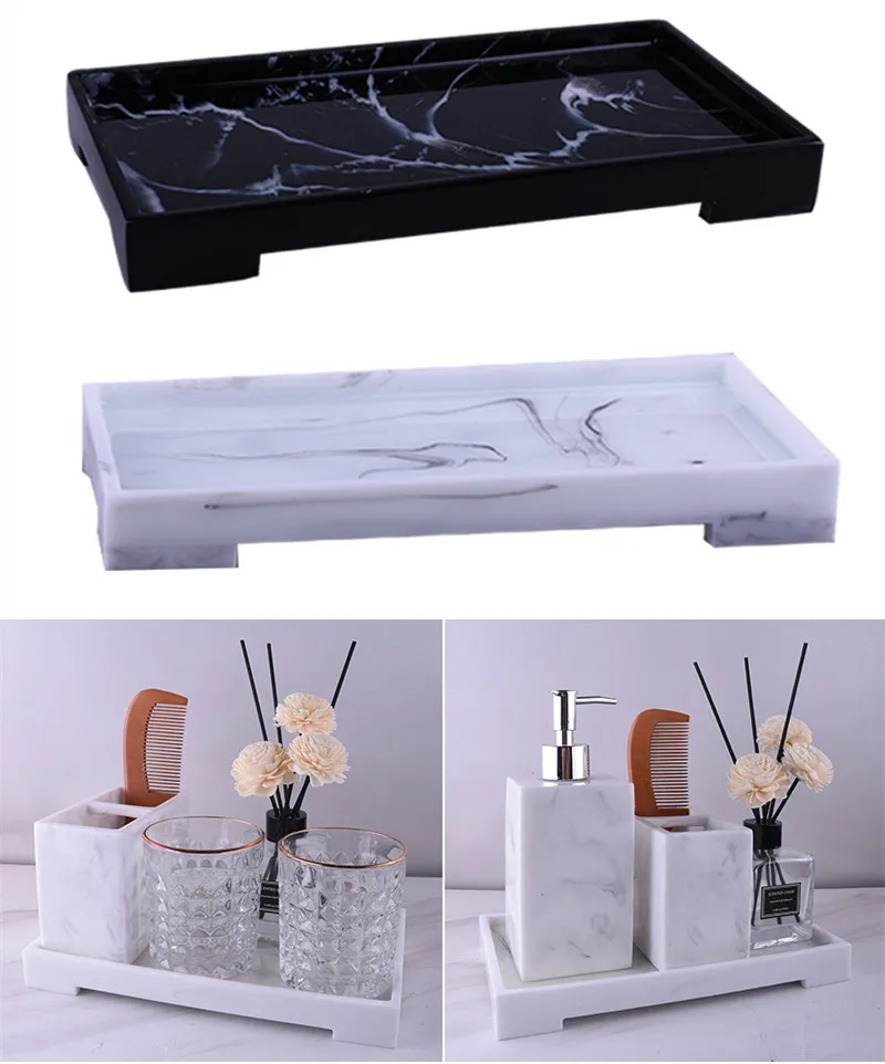

3 Color Resin Bathroom Tray Countertop Organizer Storage Tray, White/black/gold